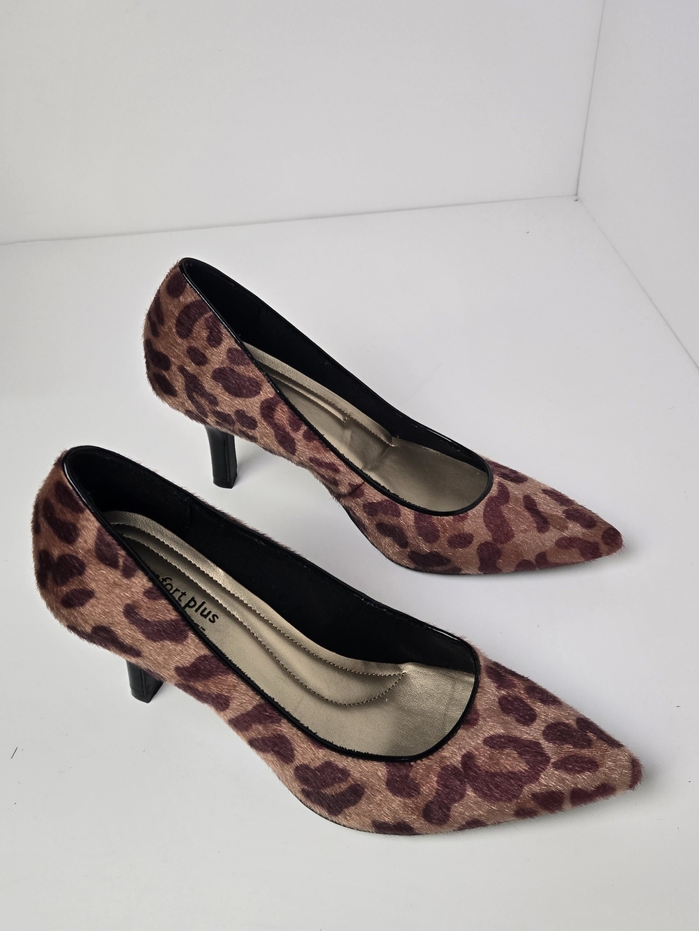 Comfort Plus Leopard Print Pointed Toe Heels - Brown
